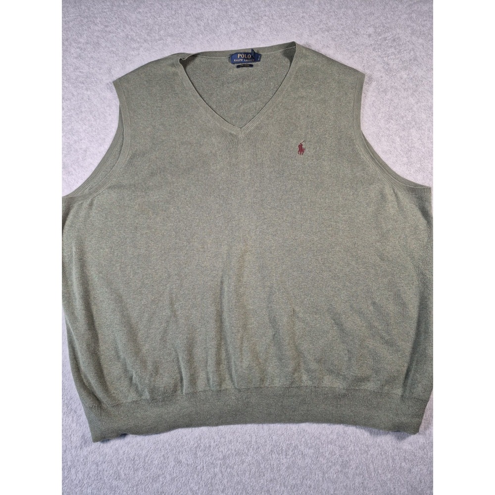 Polo Ralph Lauren Mens 2XB Green Pima Cotton Knit Sleeveless Sweater Vest